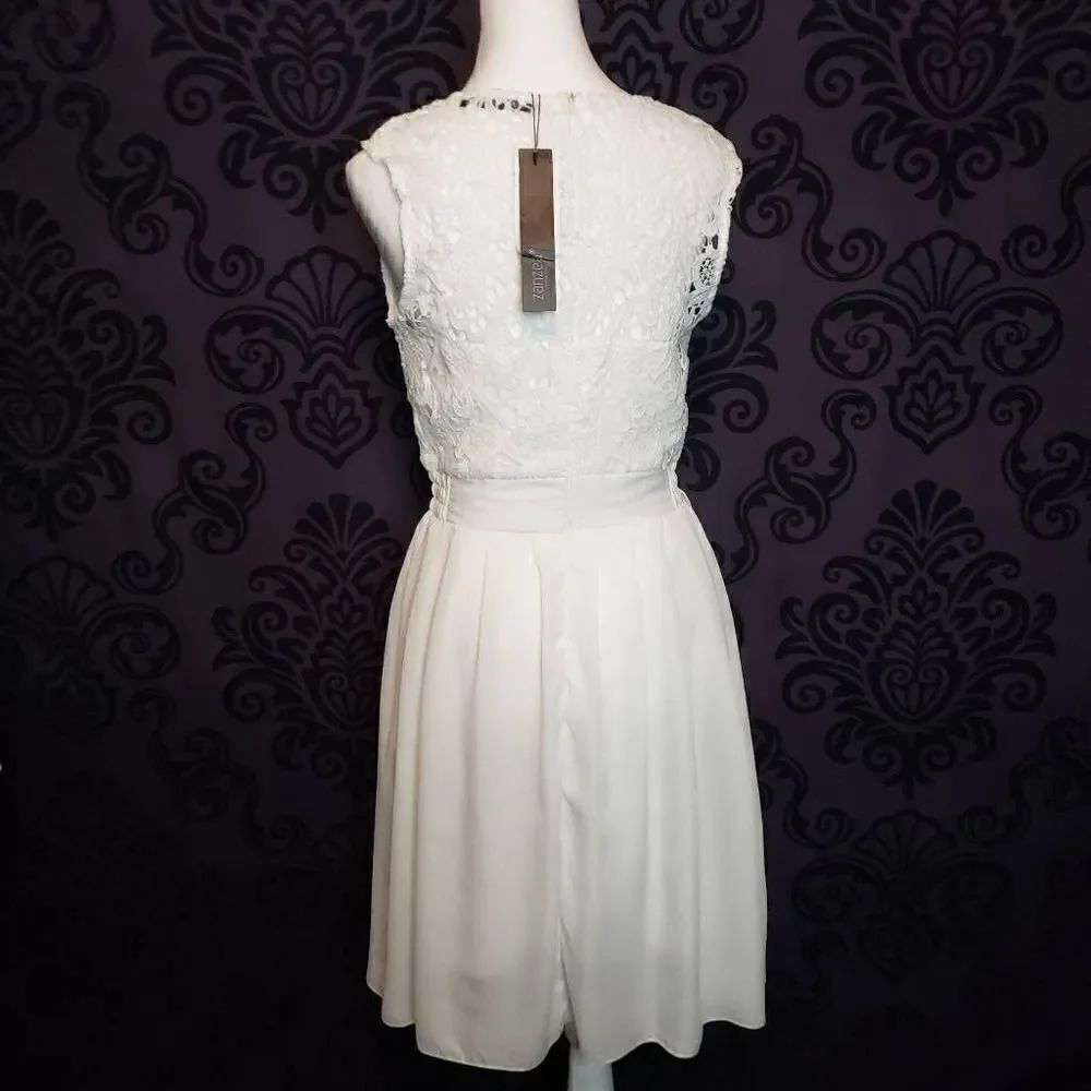 Zanzea Collection Womens White Sleeves Lace Bodice Sheer Skirt Dress Size 4 - Picture 6 of 14